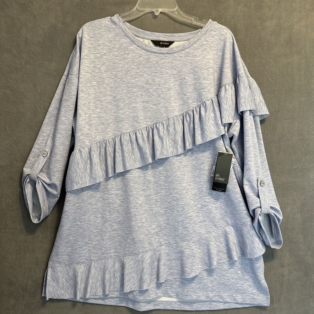 Ali Miles Light Blue Ruffle Sweatshirt